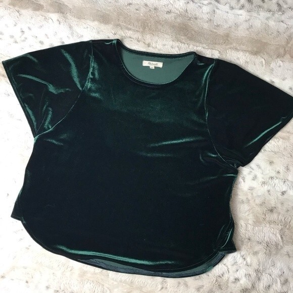 Madewell Green Velvet Short Sleeve Crop Top- Size XS- Great Condition!! - Picture 3 of 6